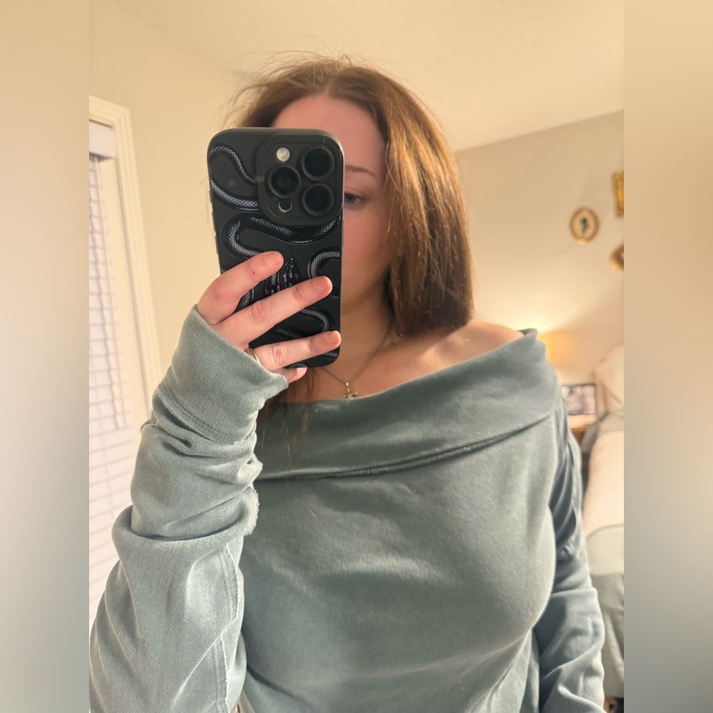 We The Free Off-Shoulder Green Sweater